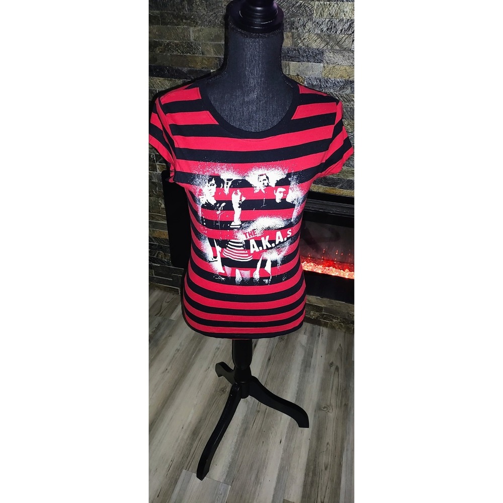 The A.K.A.s Black & Red Striped Fitted T Shirt Size M